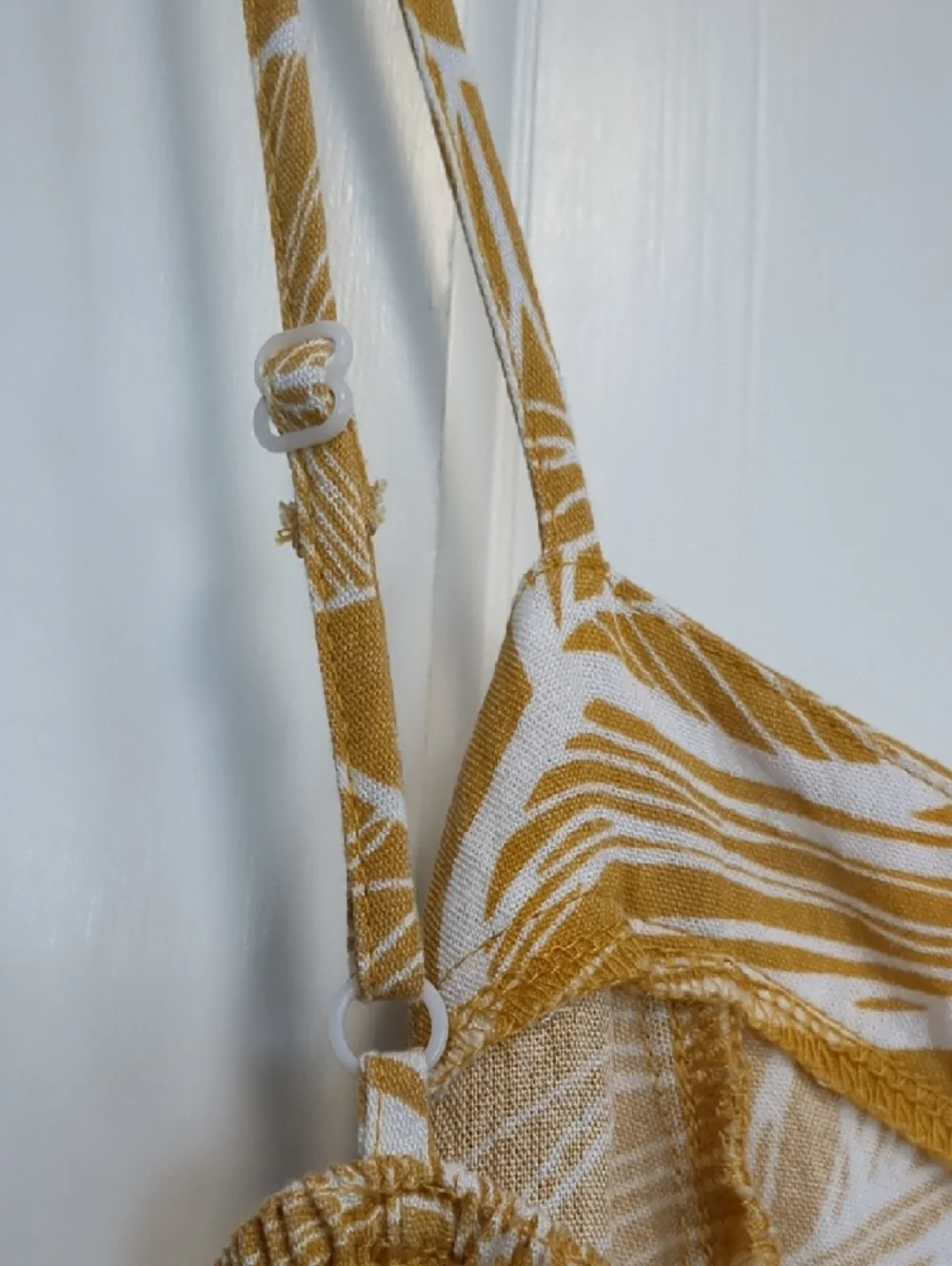 Mustard Yellow Leaf-Print Spaghetti Strap Jumpsuit - Picture 6 of 10